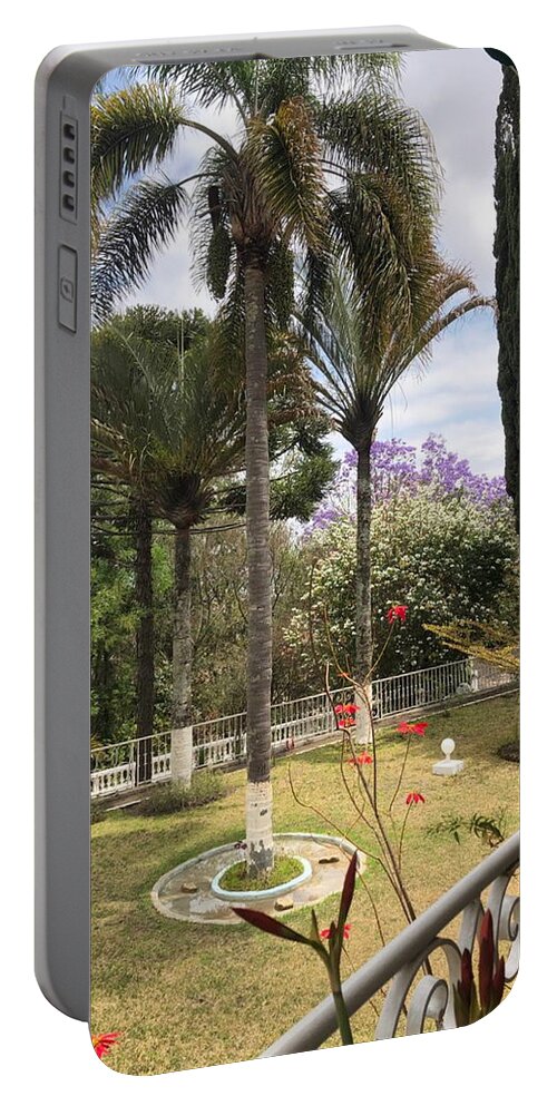 All Portable Battery Charger featuring the digital art A View of Backyard from Patio KN5 by Art Inspirity