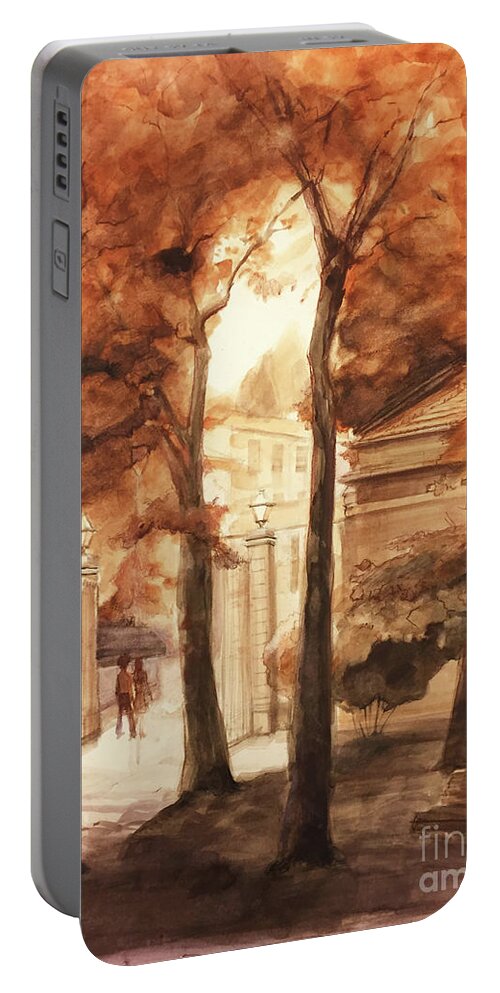 City Of Florence Portable Battery Charger featuring the painting A view through a Porta in Firenze, Italy by Greta Corens