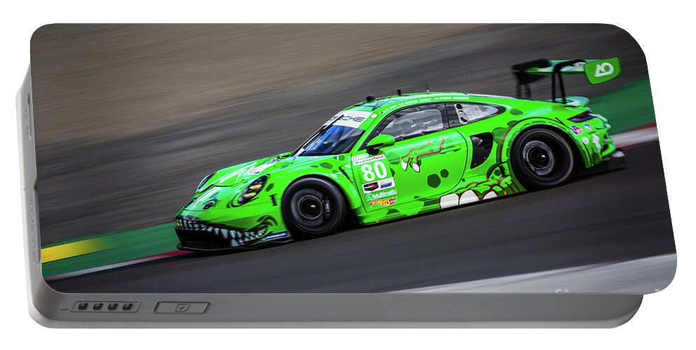 Car Portable Battery Charger featuring the photograph AO Racing GT3 R T-Rex by Anthony Michael Bonafede