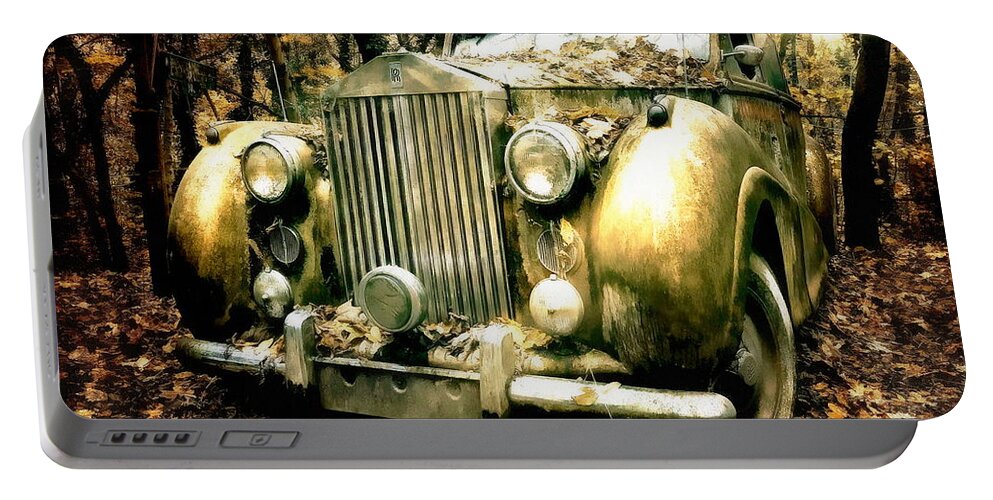 Rolls Royce Silver Wraith Portable Battery Charger featuring the digital art Abandoned Rolls Royce by Jerzy Czyz