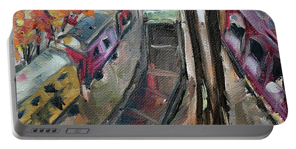 Trainyard Portable Battery Charger featuring the painting Abandoned Train Yard by Roxy Rich