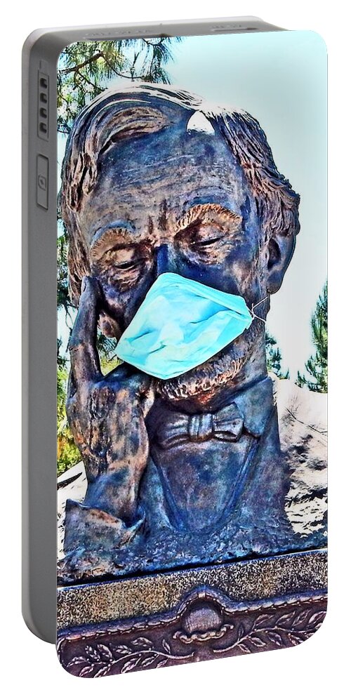 Abe Lincoln Portable Battery Charger featuring the photograph Abe Lincoln Wearing Face Mask by Andrew Lawrence