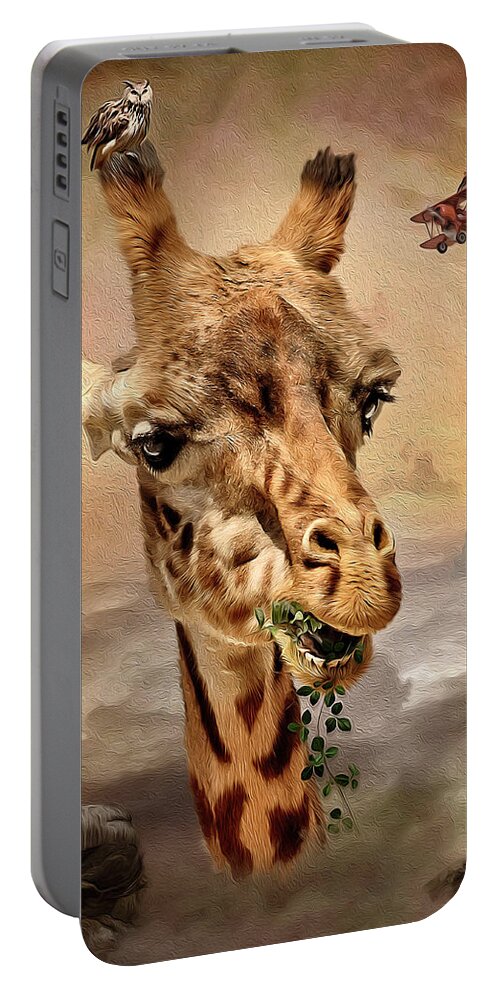Giraffe Portable Battery Charger featuring the digital art Above the Clouds by Maggy Pease