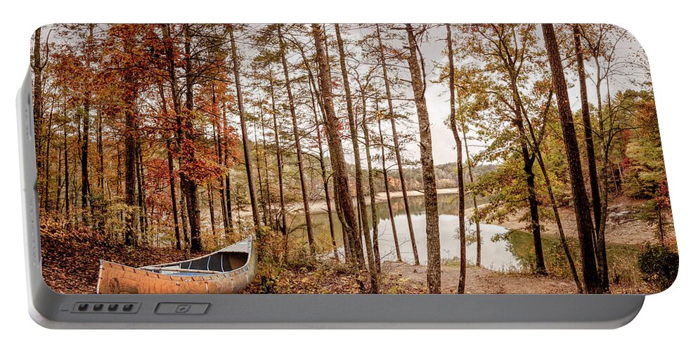 Canoe Portable Battery Charger featuring the photograph Above the Lake Cottage Panorama by Debra and Dave Vanderlaan