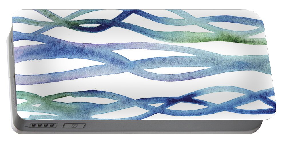 Organic Portable Battery Charger featuring the painting Abstract And Organic Lines Ocean Water Waves Watercolor by Irina Sztukowski