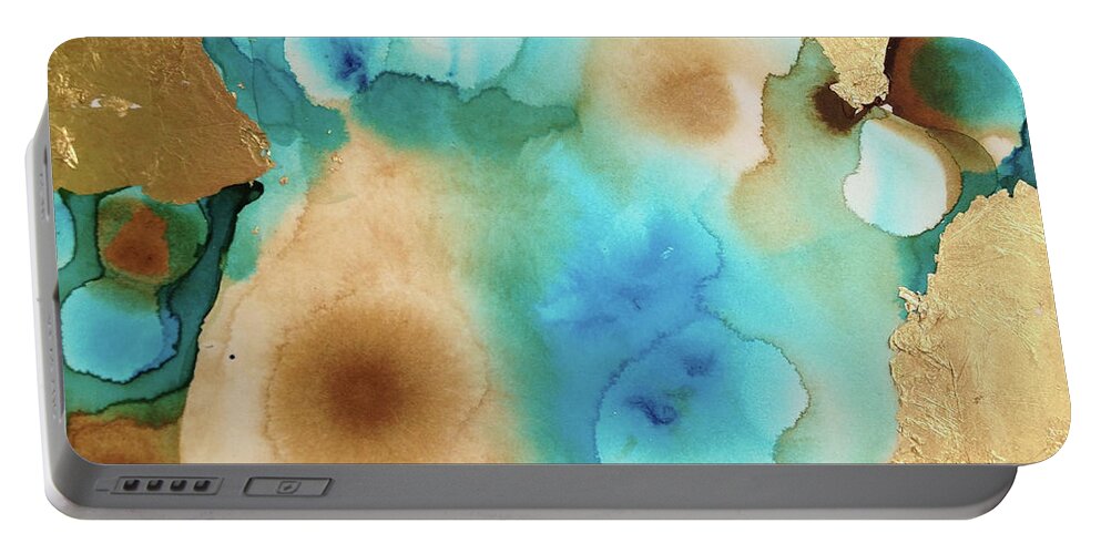 Abstract Painting Portable Battery Charger featuring the painting Abstract Aqua by Liana Yarckin