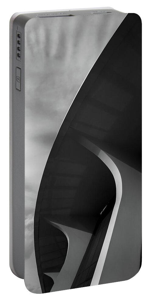 Architecture Portable Battery Charger featuring the photograph Abstract architecture design. Black and white futuristic exterio by Michalakis Ppalis