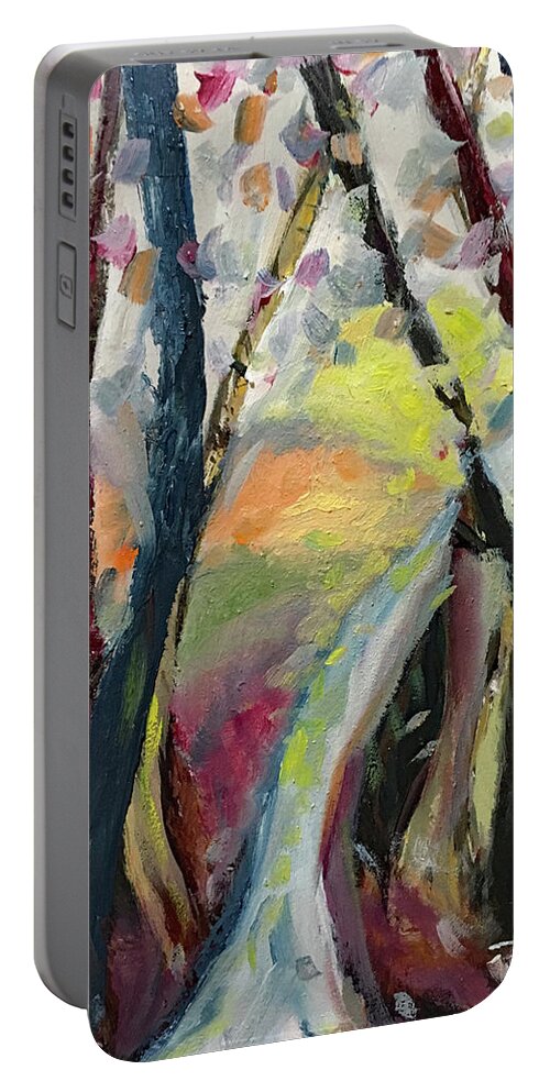 Autumn Portable Battery Charger featuring the painting Abstract Autumn Lane the Cotswolds by Roxy Rich