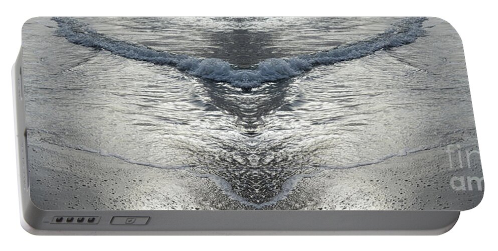 Sea Water Portable Battery Charger featuring the digital art Wave and reflections on the beach, sea water meets symmetry by Adriana Mueller