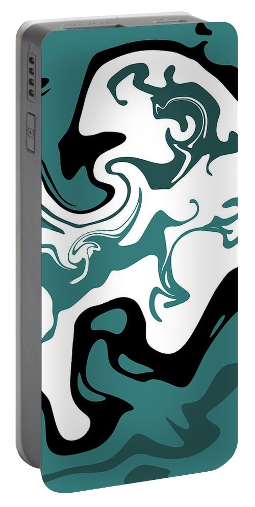 Abstract Portable Battery Charger featuring the digital art Abstract blue and white ocean art, liquid white and blue waves by Nadia CHEVREL