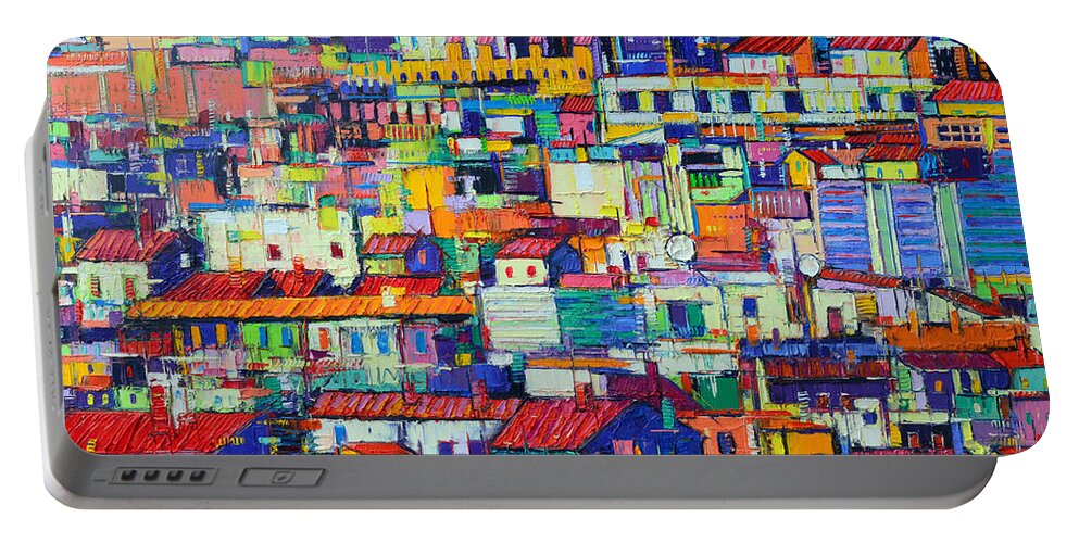 Abstract Portable Battery Charger featuring the painting ABSTRACT CITY PATTERNS tep 37 textural impasto palette knife oil painting city by Ana Maria Edulescu by Ana Maria Edulescu