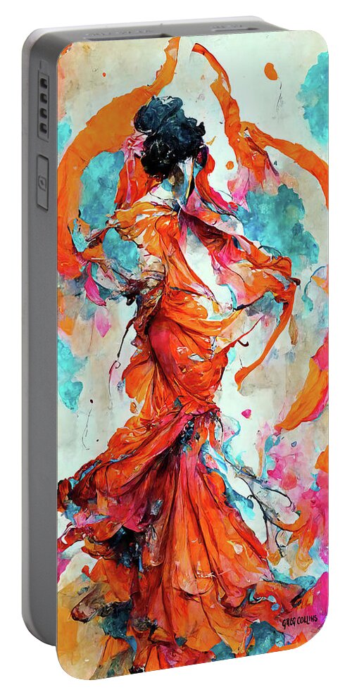 Flamenco Dancer Portable Battery Charger featuring the painting Abstract Flamenco Dancer 5 by Greg Collins
