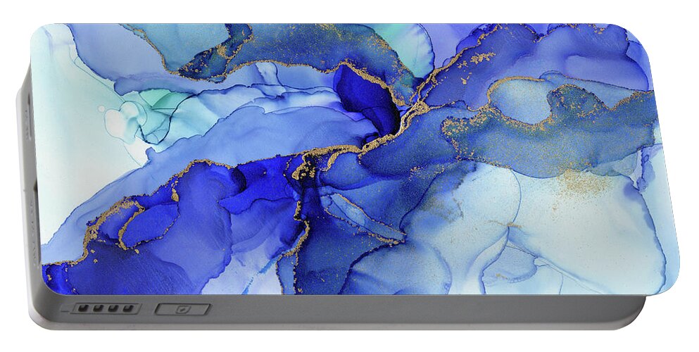 Blue Ink Portable Battery Charger featuring the painting Abstract Floral Iris by Olga Shvartsur