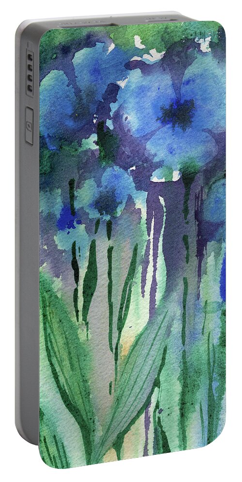 Abstract Floral Watercolor Fluid Flower Painting Abstraction Portable Battery Charger featuring the painting Abstract Floral Watercolor Painting Ultramarine Blue Flowers by Irina Sztukowski