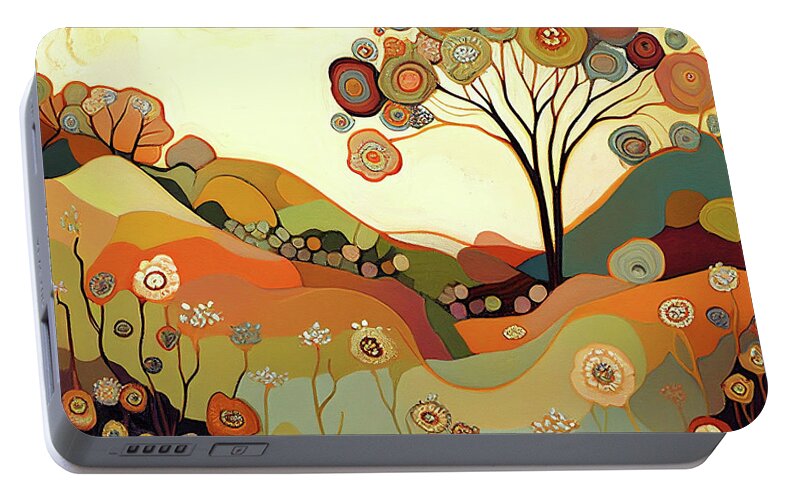 Abstract Portable Battery Charger featuring the painting Abstract Flower Landscape by Naxart Studio