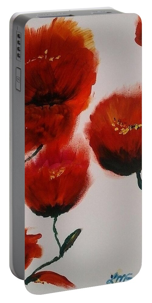 Poppy Portable Battery Charger featuring the painting Abstract Flowers by Lynne McQueen