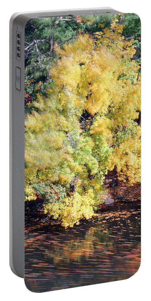 Foliage Abstract Wind Autumn Fall Water Leaves Windy River Portable Battery Charger featuring the photograph Abstract Foliage by Brian Hale