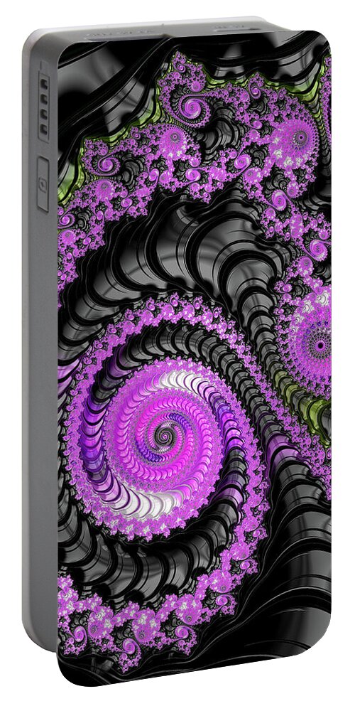 Fractal Portable Battery Charger featuring the digital art Abstract Fractal Art Pink and Black by Matthias Hauser