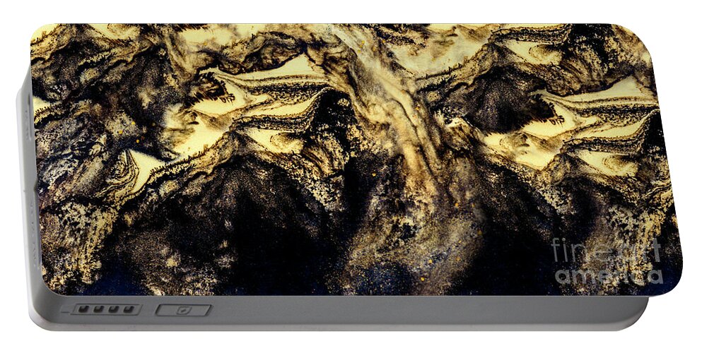 Marble Portable Battery Charger featuring the painting Abstract golden and black paint by Jelena Jovanovic