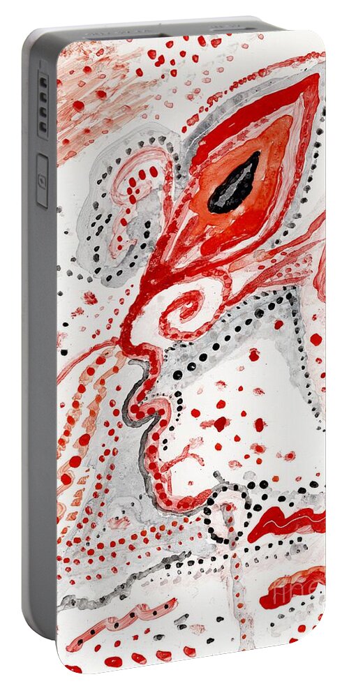 Abstract Portable Battery Charger featuring the glass art Abstract In Red And Grey by Bentley Davis