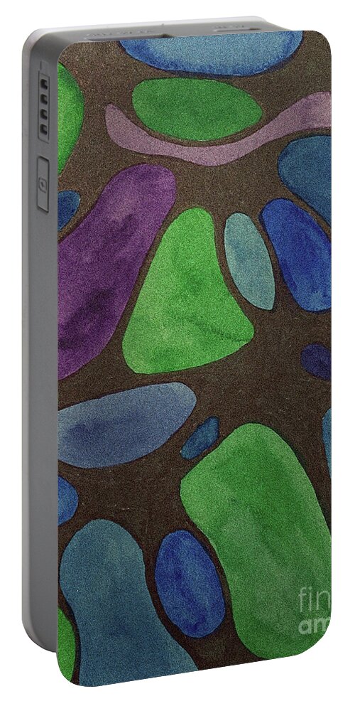 Abstract Stones Portable Battery Charger featuring the mixed media Abstract Stones by Lisa Neuman