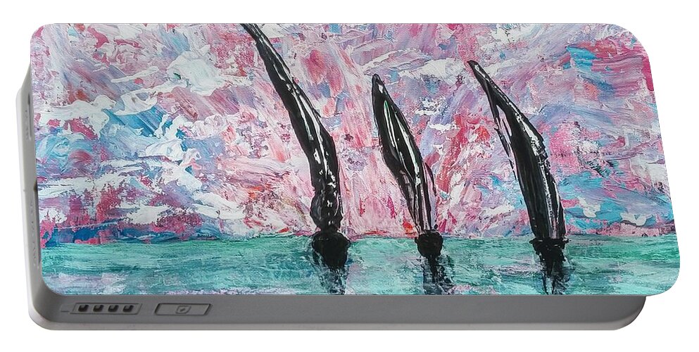 Abstract Portable Battery Charger featuring the painting Abstract with Sailboats by Lynne McQueen