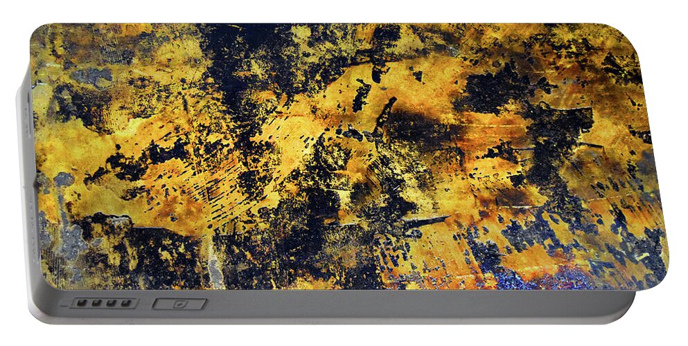 Black Blue And Gold Portable Battery Charger featuring the painting Abstraction in Black Blue and Gold by Frank Wilson