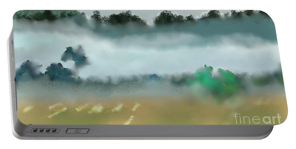 Landscape Portable Battery Charger featuring the digital art #Abstraction #Trees in the #Mist by Arlene Babad