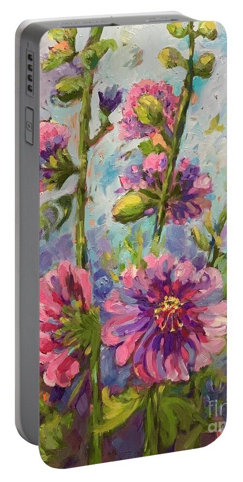 Purple Flowers Portable Battery Charger featuring the painting Abundance by Patsy Walton