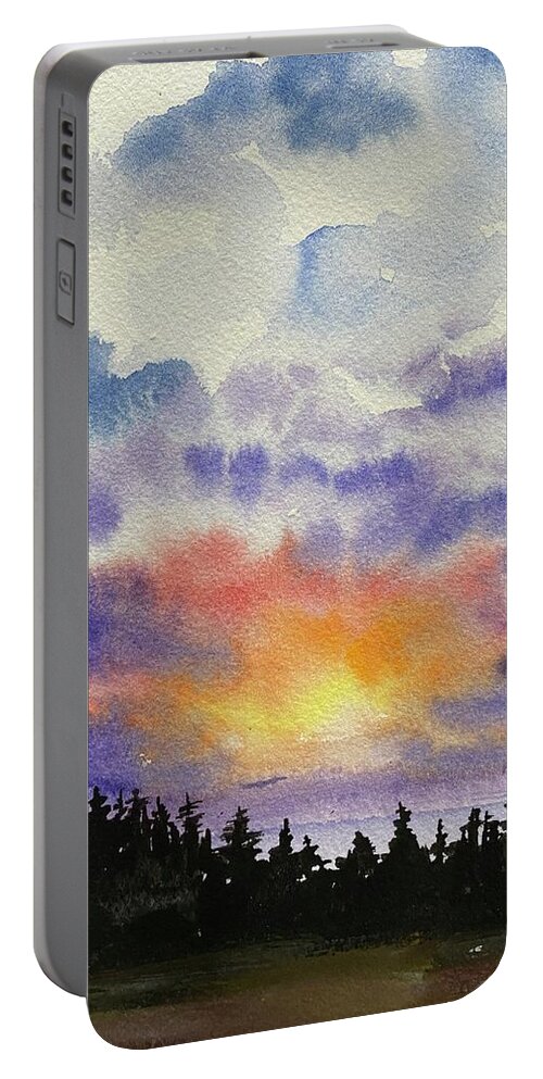 Portable Battery Charger featuring the painting Acadia Sunset by Kellie Chasse