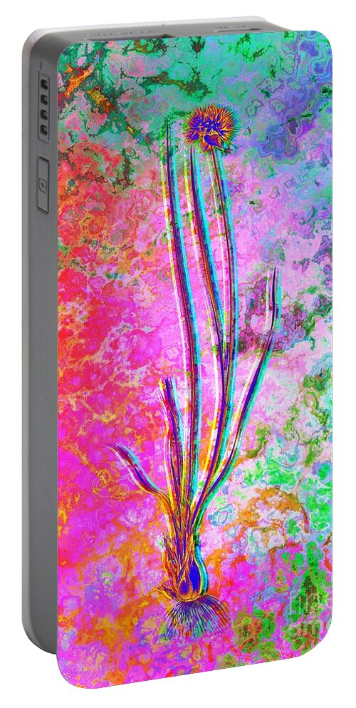 Neon Portable Battery Charger featuring the painting Acid Neon Allium Foliosum Botanical Art n.0325 by Holy Rock Design