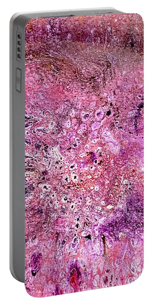 Colorful Portable Battery Charger featuring the painting Acrylic Pour III Symphony in pink by David Euler
