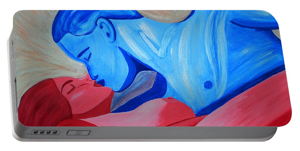 Adam And Eve Portable Battery Charger featuring the painting Adam and Eve Vivid by Angelina Tamez