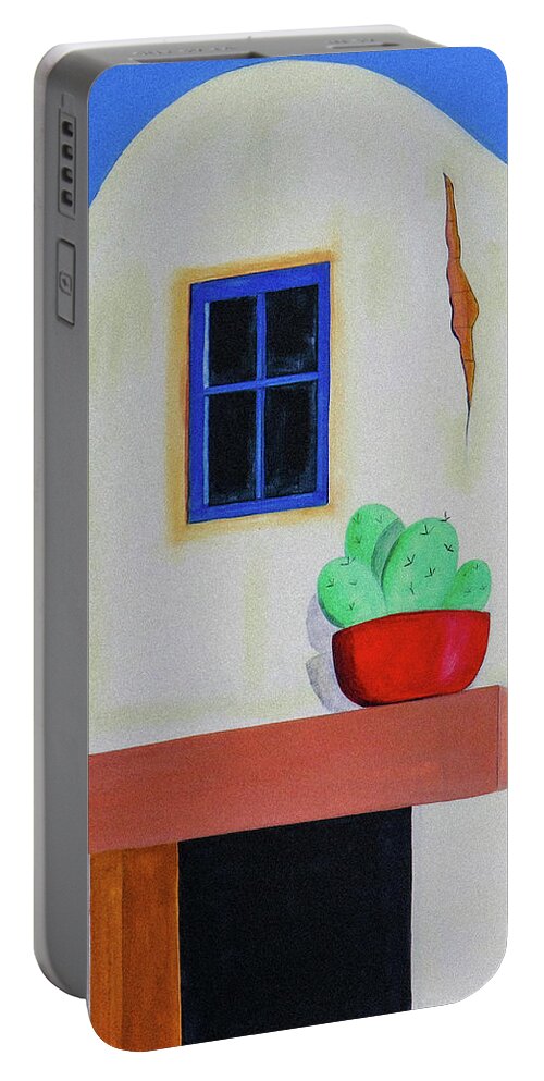 Southwest Portable Battery Charger featuring the painting Adobe Cactus One by Ted Clifton