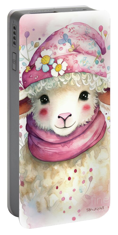 Little Lamb Portable Battery Charger featuring the painting Adorable Little Lamb by Tina LeCour