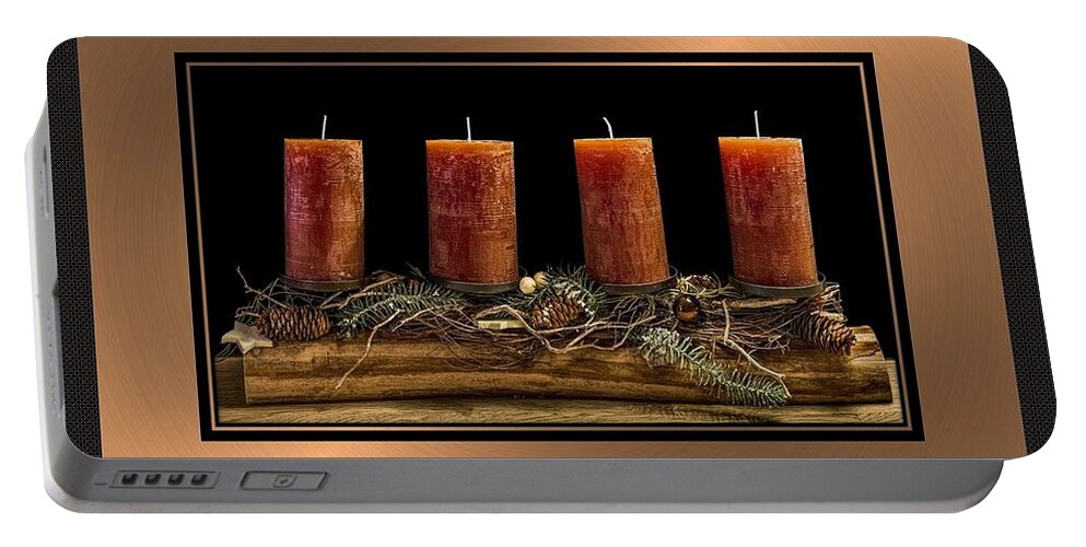 Advent Portable Battery Charger featuring the mixed media Advent Wreath in Bronze by Nancy Ayanna Wyatt