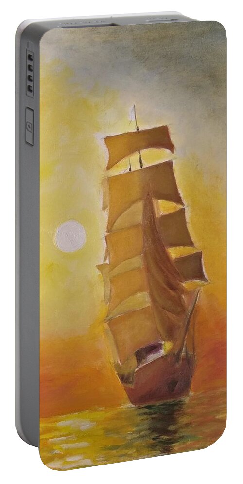 Evening Portable Battery Charger featuring the painting Adventure at Sunset by Nicolas Bouteneff