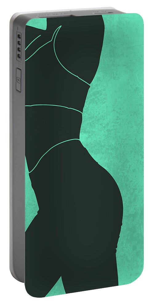 Female Figure Portable Battery Charger featuring the mixed media Aesthetique - Female Figure - Minimal Contemporary Abstract 04 by Studio Grafiikka