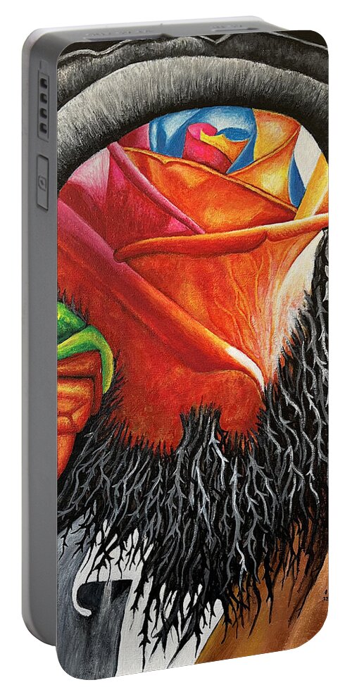 Afghanistan Portable Battery Charger featuring the painting Afghan Men with the Beard of Thorns by O Yemi Tubi