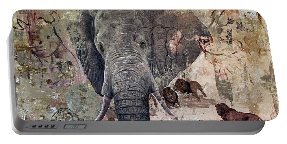  Portable Battery Charger featuring the painting African Bull by Ronnie Moyo