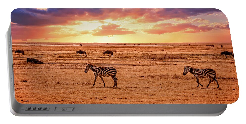 Africa Portable Battery Charger featuring the photograph African sunset by Mitchell R Grosky