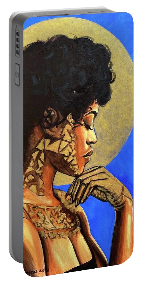  Portable Battery Charger featuring the painting AFRO blue by Clayton Singleton