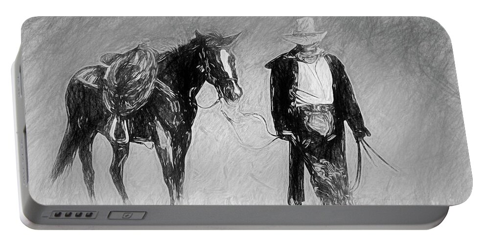 2013 Portable Battery Charger featuring the digital art After a Long Ride - Sketch by Bruce Bonnett