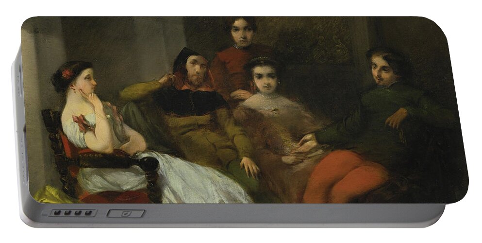 After Dinner Conversation Portable Battery Charger featuring the painting After Dinner Conversation by Adolphe Monticelli