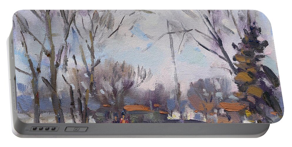Canal Portable Battery Charger featuring the painting After the Rain 01 2021 by Ylli Haruni