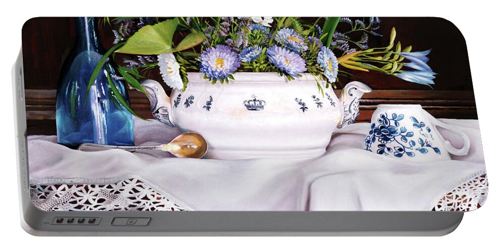 Tea Portable Battery Charger featuring the painting Afternoon Tea by Guido Borelli