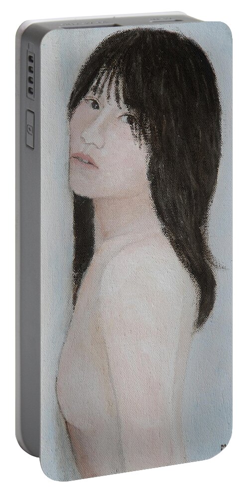 Nude Portable Battery Charger featuring the painting Against the Wall by Masami IIDA