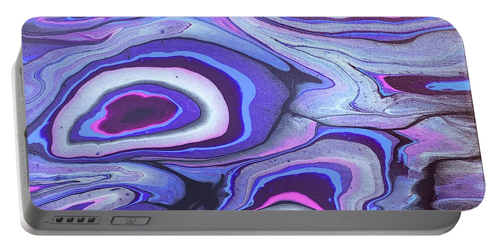 Poured Acrylic Portable Battery Charger featuring the painting Agate Islands by Lucy Arnold