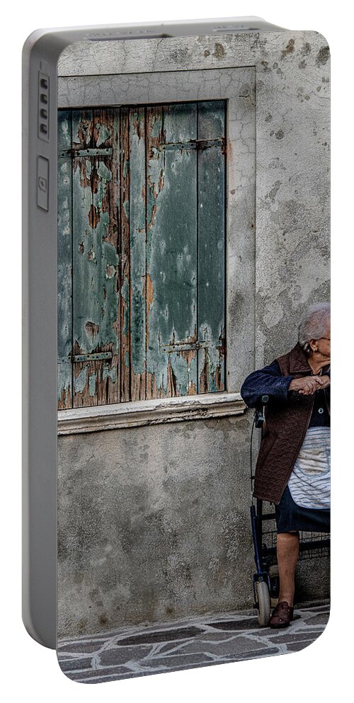 Burano Portable Battery Charger featuring the photograph Aged Window Woman by David Downs