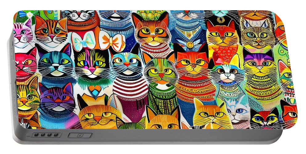 Abstract Portable Battery Charger featuring the digital art AI - Cats by Peggi Wolfe